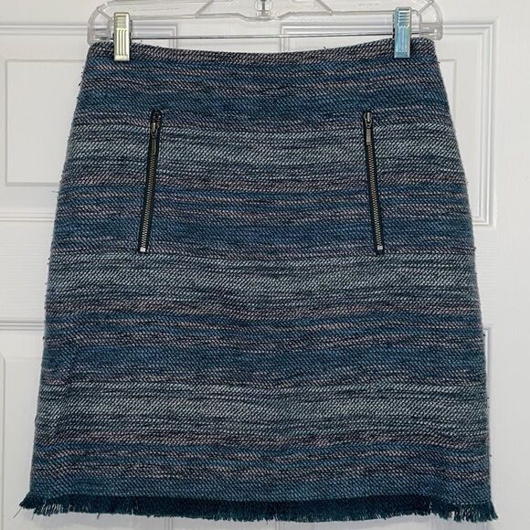 ✨Ann Taylor Loft Blue, Cream & Tan Tweed Mini Skirt - Picture 1 of 8